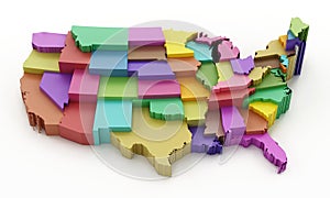 Multi colored USA map showing state borders. 3D illustration