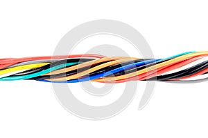 multi colored wires cable of usb and adapter into a curve or angle.isolated on white background.Electronic Connector.Selection