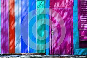 multi-colored wooden wall and door in the house, Kiev, Ukraine