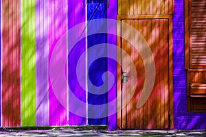 multi-colored wooden wall and door in the house, Kiev, Ukraine