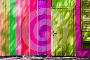 multi-colored wooden wall and door in the house, Kiev, Ukraine