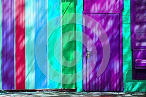 multi-colored wooden wall and door in the house, Kiev, Ukraine