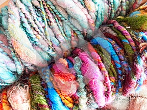 Multi-colored wool art yarn `Barbados`.