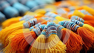 Multi colored wool craft thread in close up, vibrant colors woven together generated by AI