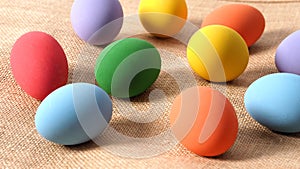 Multi-colorful of easter eggs on background in studio with close-up shot