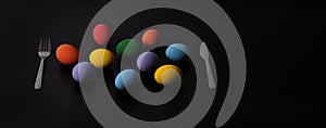Multi-colorful of easter eggs on background in studio with close-up shot