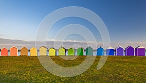 Multi coloured beach huts at Hamworthy in Poole, Dorset