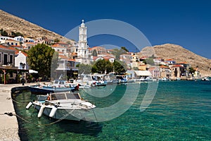 Multi-coloured buildings of Halki Island (Chalki)