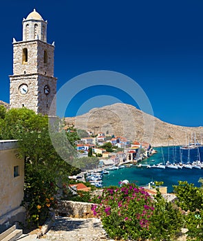 Multi-coloured buildings of Halki Island (Chalki)