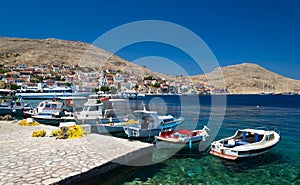 Multi-coloured buildings of Halki Island (Chalki)