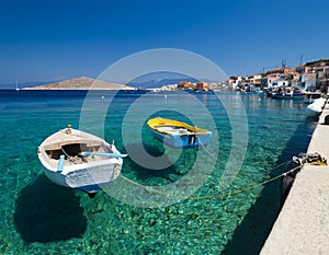 Multi-coloured buildings of Halki Island (Chalki)