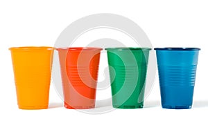 Multi-coloured disposable plastic glasses