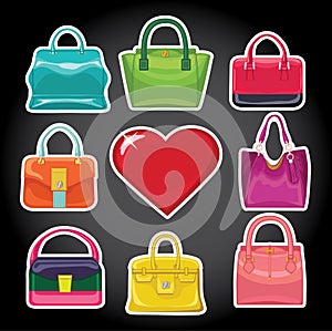 Multi-coloured fashion women's handbag and red heart