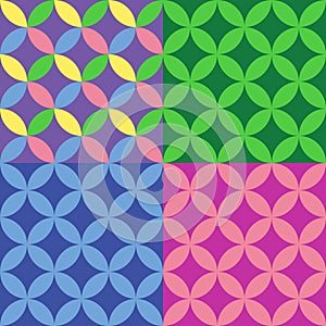 Multi-coloured set of seamless patterns with circles.