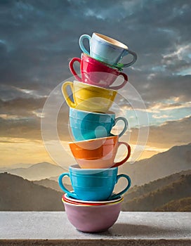 Multi- coloured stacking cups