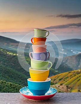 Multi- coloured stacking cups