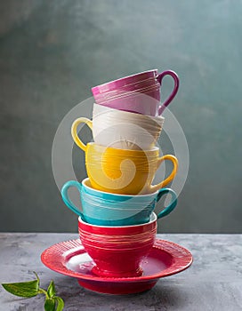 Multi- coloured stacking cups