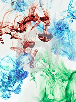 Multi-coloured substances dissolving in water