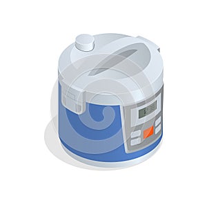 Multi cooker, crock-pot, multivarka on the white. Flat 3d vector isometric illustration