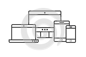 Multi Device Icons: smartphone, tablet, laptop and desktop computer. Vector illustration of responsive web design