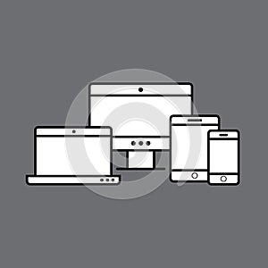 Multi Device Icons: smartphone, tablet, laptop and desktop computer. Vector illustration of responsive web design