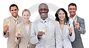 Multi-ethnic business team drinking champagne