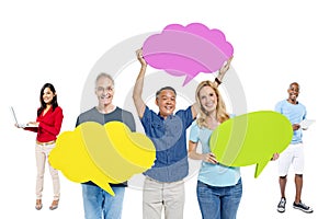 Multi-ethnic casual people speech bubble Concept