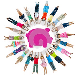 Multi-Ethnic Group of Children and Savings Concept