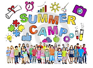 Multi-Ethnic Group of Children with Summer Camp Concepts