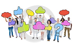 Multi-Ethnic Group of People and Colorful Speech Bubbles