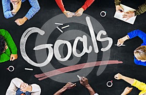 Multi-Ethnic Group of People and Goals Concept