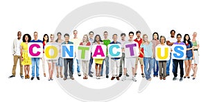 Multi-Ethnic Group Of People Holding Contact Us