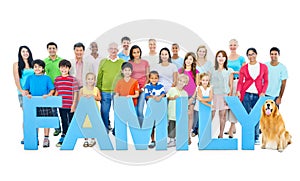 Multi-ethnic group people holding FAMILY Concept