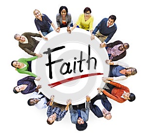 Multi-Ethnic Group of People Holding Hands and Faith Concept photo