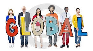 Multi-Ethnic Group of People Holding Text Global