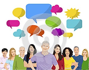 Multi-Ethnic Group People Speech Bubble Concept