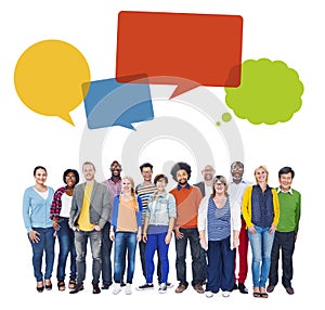 Multi-Ethnic Group of People and Speech Bubbles