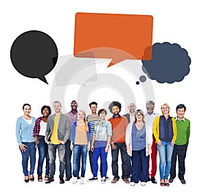 Multi-Ethnic Group of People and Speech Bubbles Concept