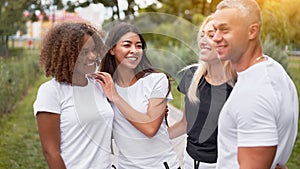 Multi-ethnic group people teenage friends. African-american, asian, caucasian student spending time together Multiracial