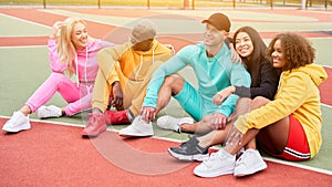 Multi-ethnic group people teenage friends. African-american, asian, caucasian student spending time together Multiracial