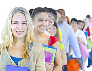 Multi-ethnic group student standing line Concept