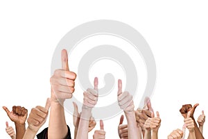 Multi-ethnic hands thump up