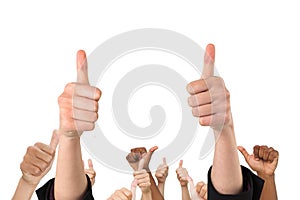 Multi-ethnic hands thump up