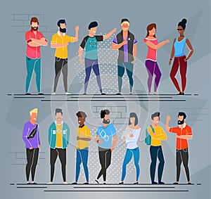 Multi-Ethnic People Freelancers Cartoon Group Set