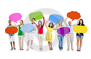 Multi-Ethnic People Holding Speech Bubbles