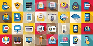 Multi factor authentication icons set flat vector. Password security