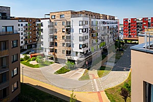 Multi-family building, town aerial view.