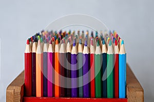 Multi Flat ends of color pencils background, Back to school, education concept.group of colored pencils close up picture