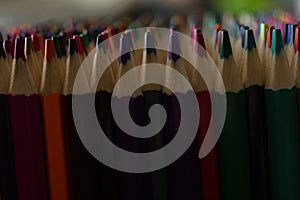 Multi Flat ends of color pencils background, Back to school, education concept.group of colored pencils close up picture