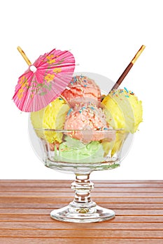 Multi flavor ice cream glass with umbrella